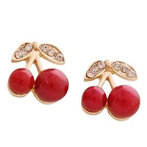 Rhinestone Cherry Stud Earrings